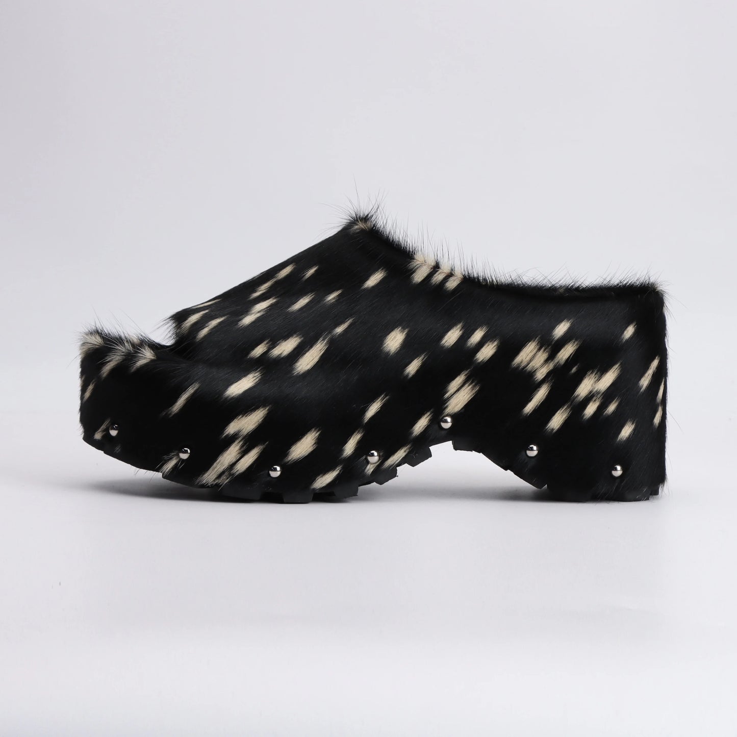 Calf Hair Leather Platform Lined Slip On Clog  Mules