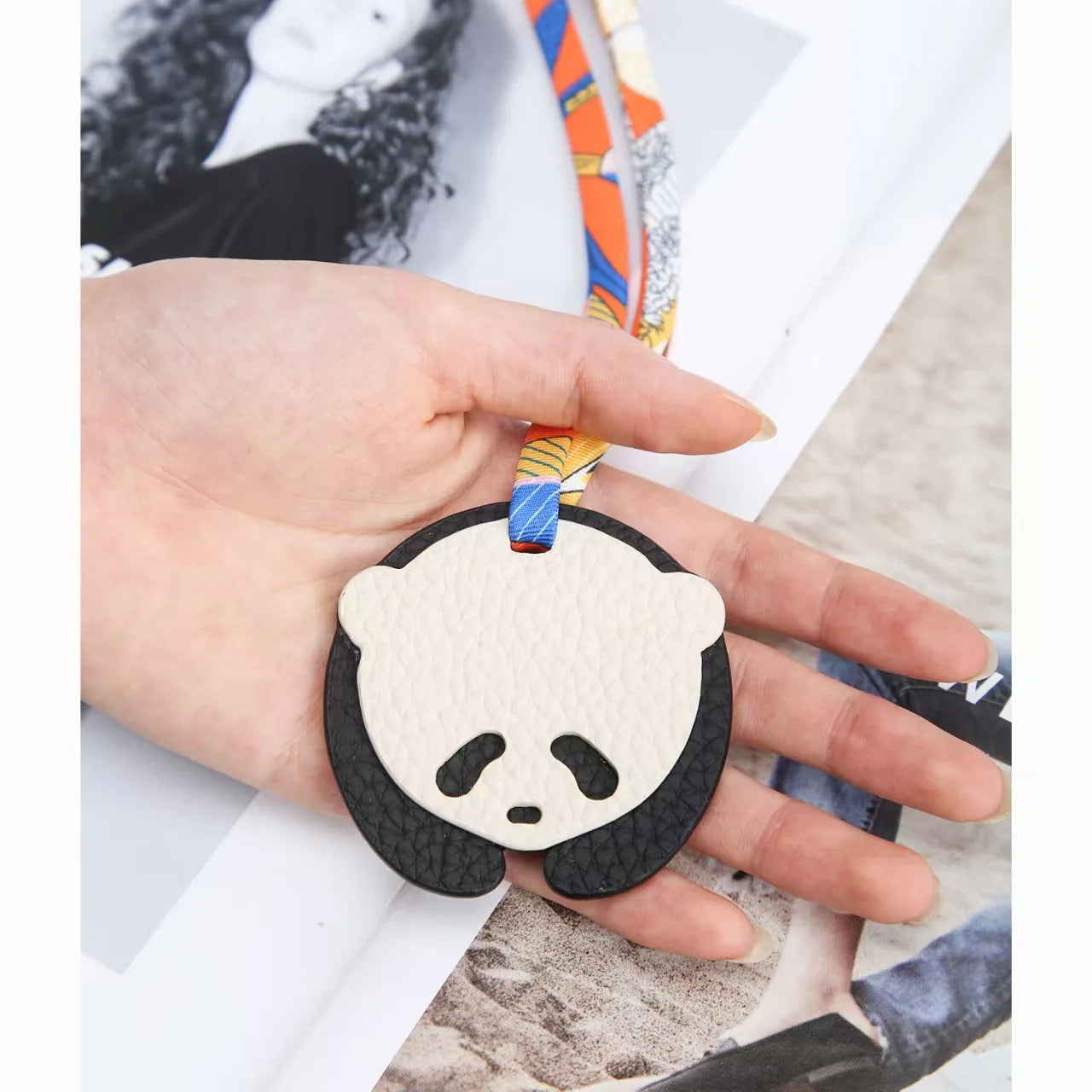 Panda Grasping The Moon Leather Handmade Bag Charm