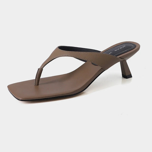 Leather Flip Flops-style  Kitten Heel Mules