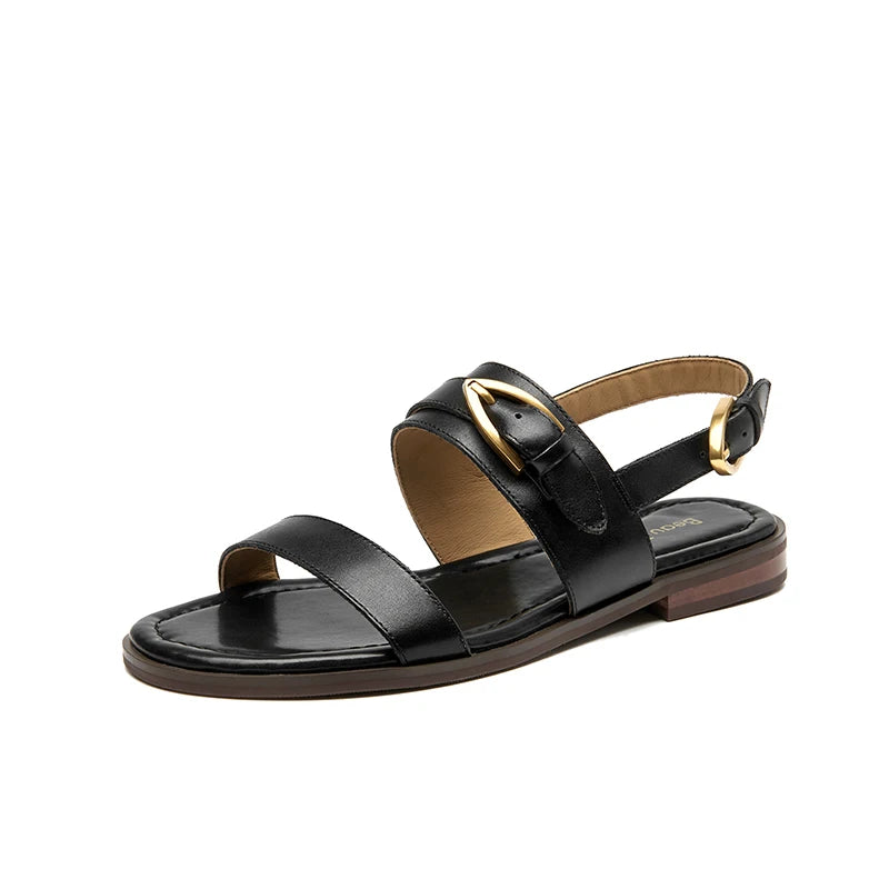 Genuine Leather Metal Buckle Decro Slingback Sandals