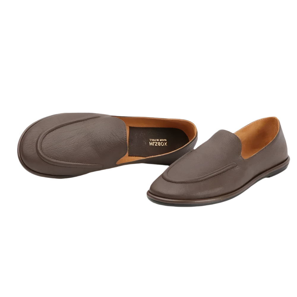 Genuine Leather Round Toe Loafers One Foot Slip-on Shoes Women