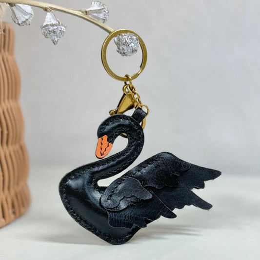 Leather Handmade Black And White Swan Bag Pendant