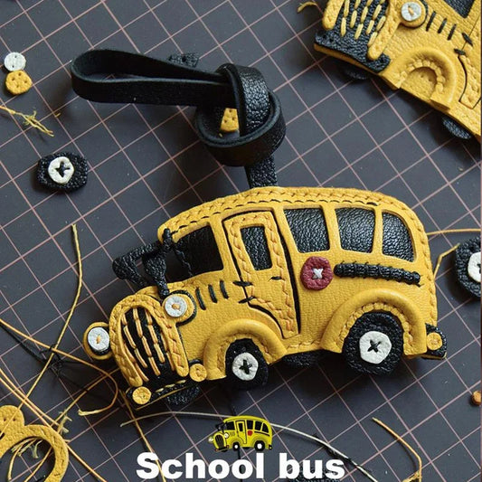 Leather Yellow School Bus Keychain
