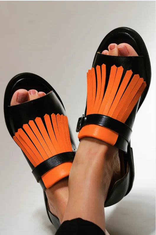 Peep Toe Tassel Buckle Sandals