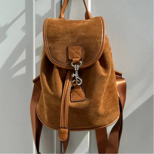 Saphira Flannel PU Solid Color Metal Buckle Retro Style Backpack