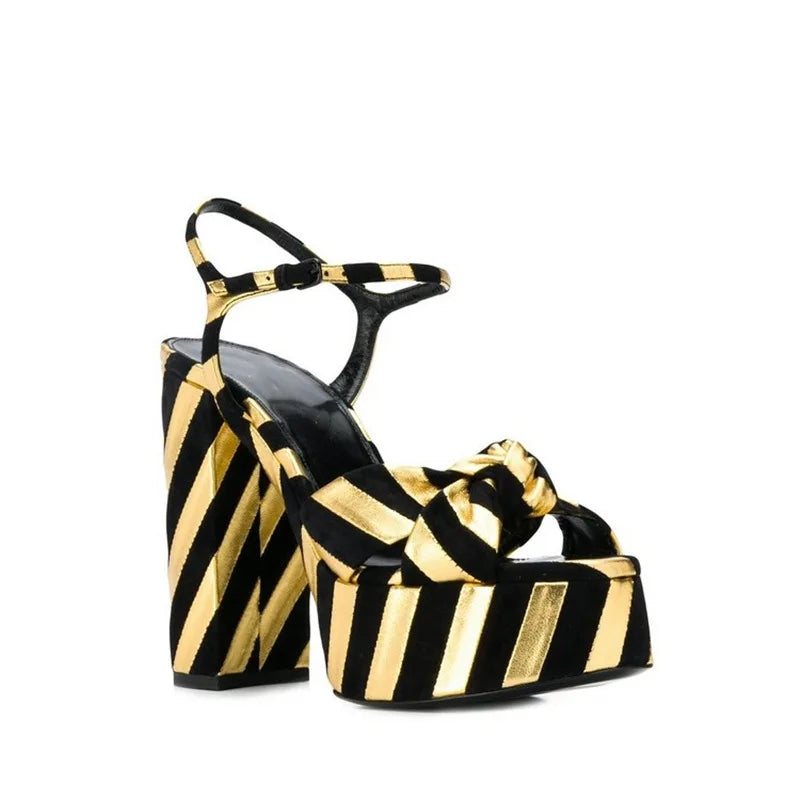 Knot Peep Toe Platform Chunky Heel  Sandals