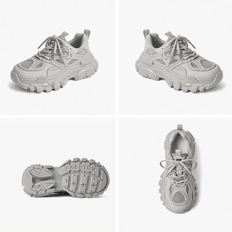 Mesh Breathable Solid Color Round Toe Chunky Sole Trainers