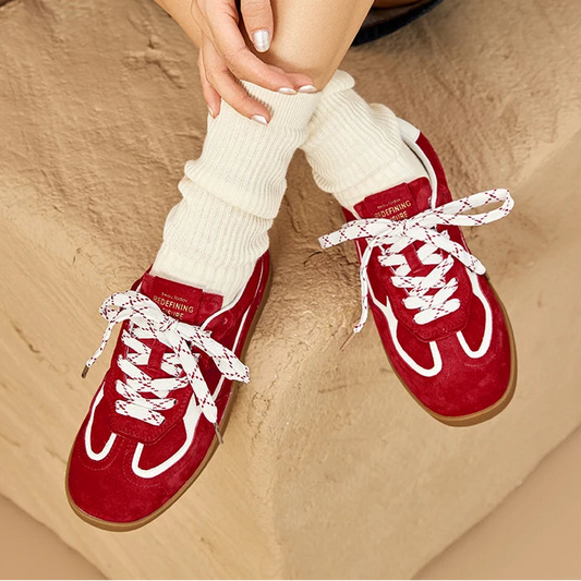Cow Suede Leather Mixed Colors Lace-up Patchwork Round Toe Skate Sneakers