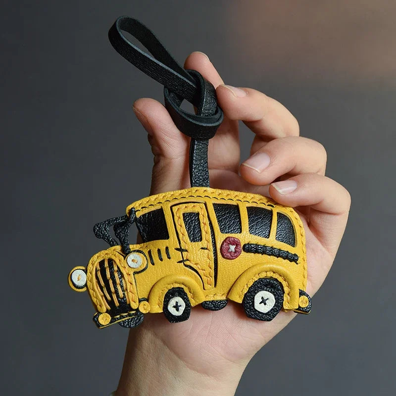 Leather Yellow School Bus Keychain