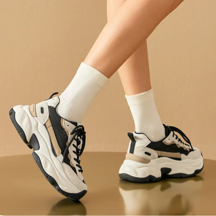 Suede Leather Breathable Mesh Mixed Color Thick Sole Platform Sneakers