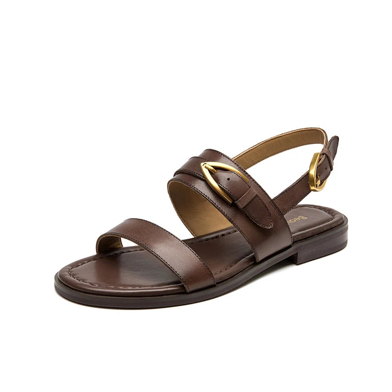 Genuine Leather Metal Buckle Decro Slingback Sandals