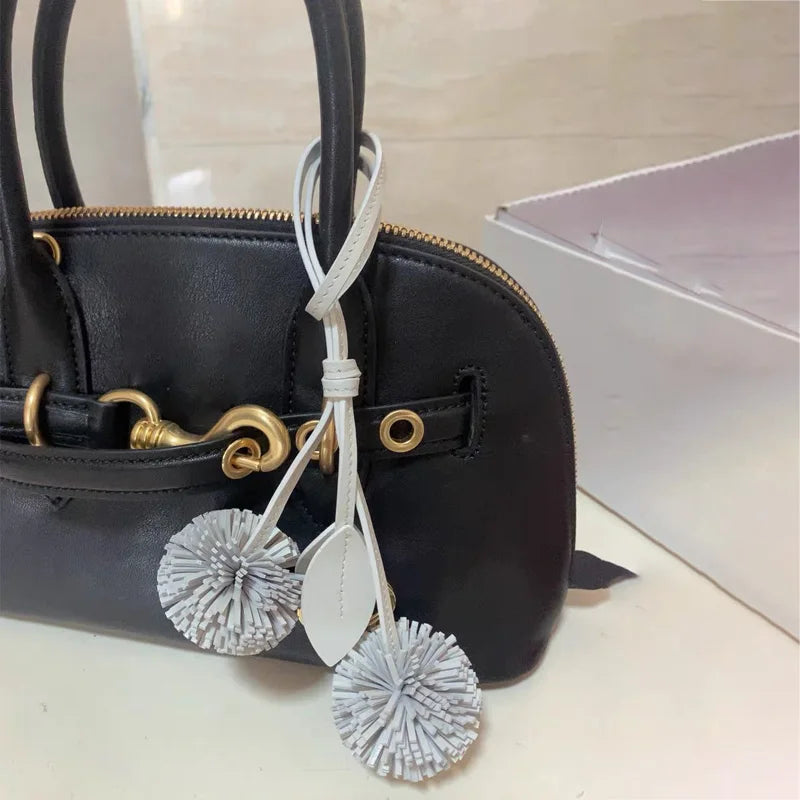 Cowhide Leather Flower Ball Bag charm