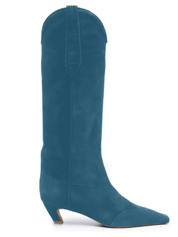 Low Heel Embroidered Multi Functional Women's Square Head Boots