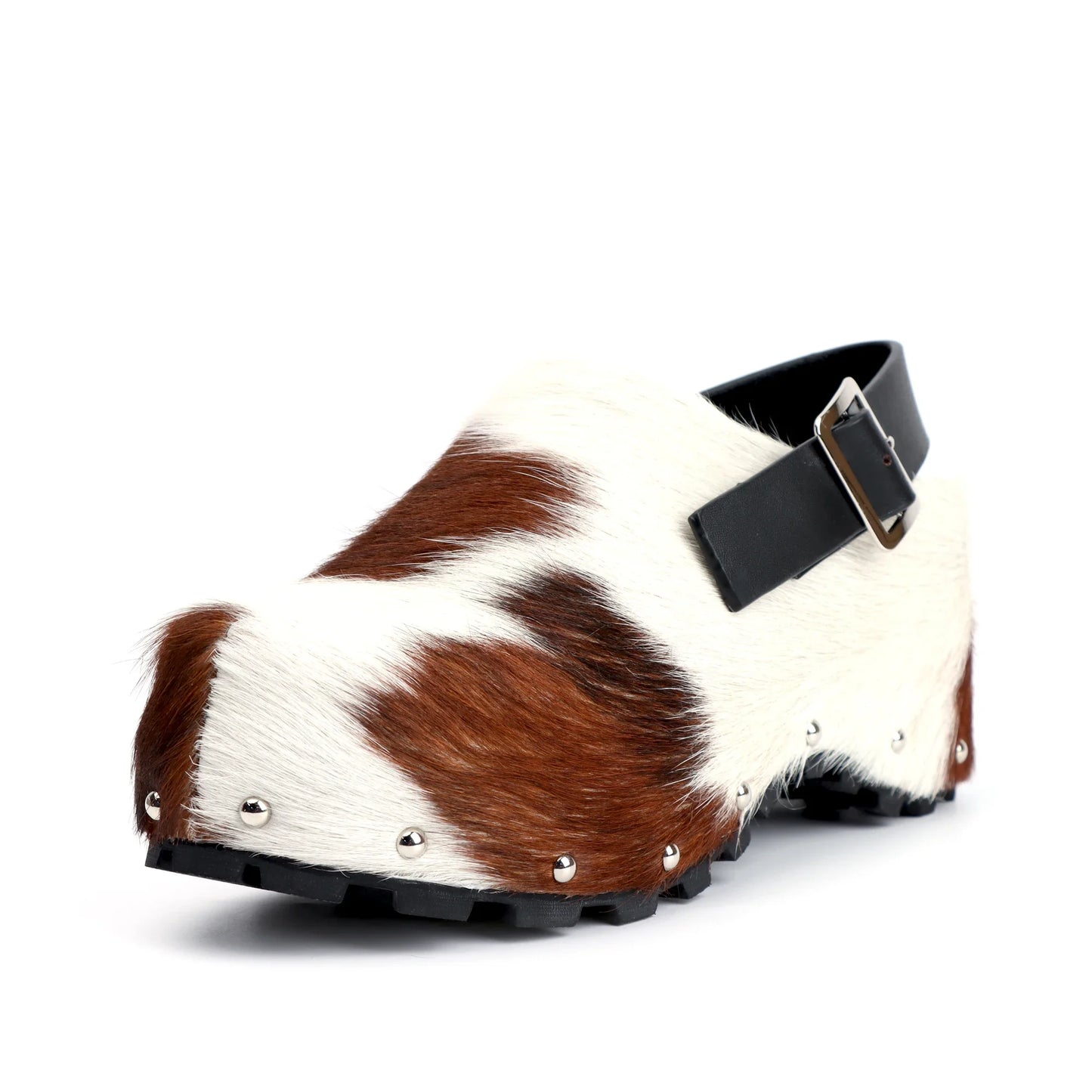 Real Calf Hair Leather Lined Slip On Platform Mules Clogs