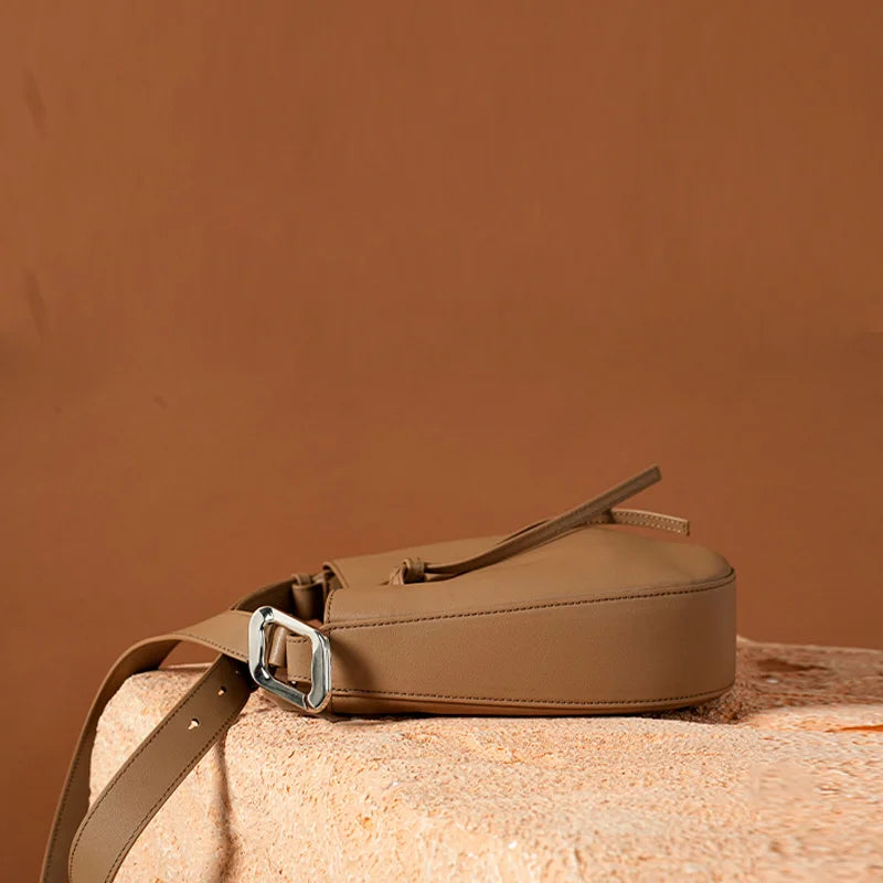 The Cordelia Cow Leather Metal Buckle Solid Long Strap Bucket Bag
