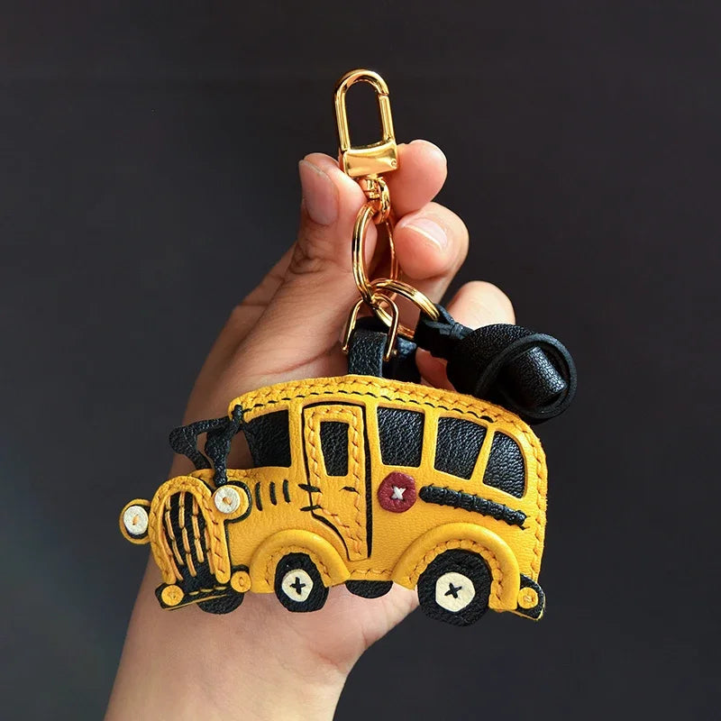 Leather Yellow School Bus Keychain