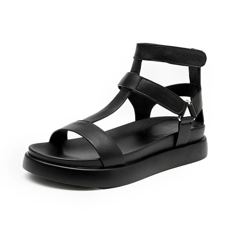 Calfskin Leather Open Toe T-Strap Gladiator Sandals