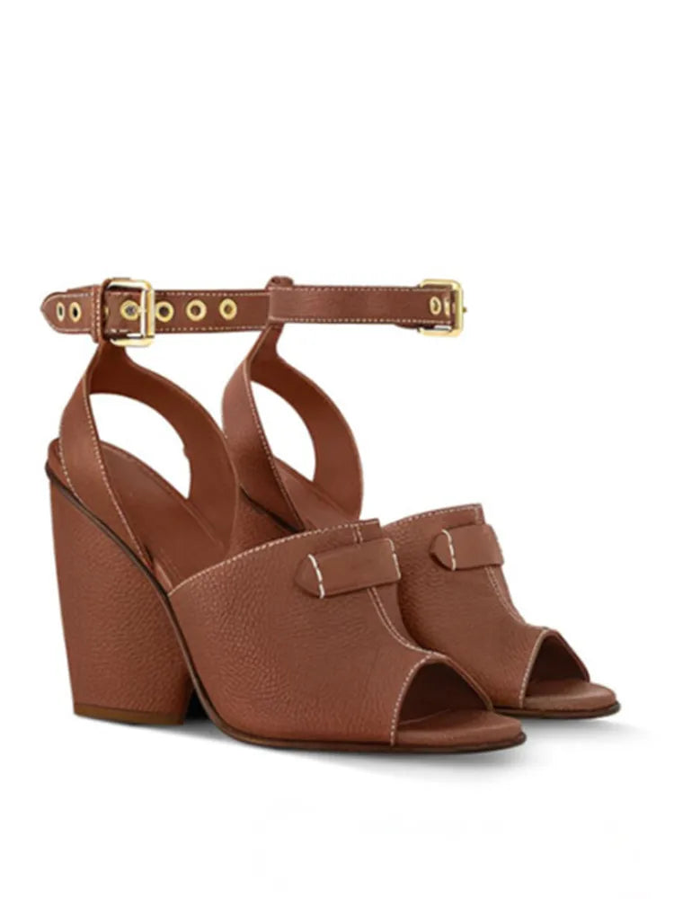 Coarse Leather Peep-Toe High-heeled Sandals