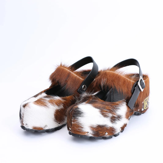Handmade Calf Hair, Studded Cowboy Style Platform Fur Clogs