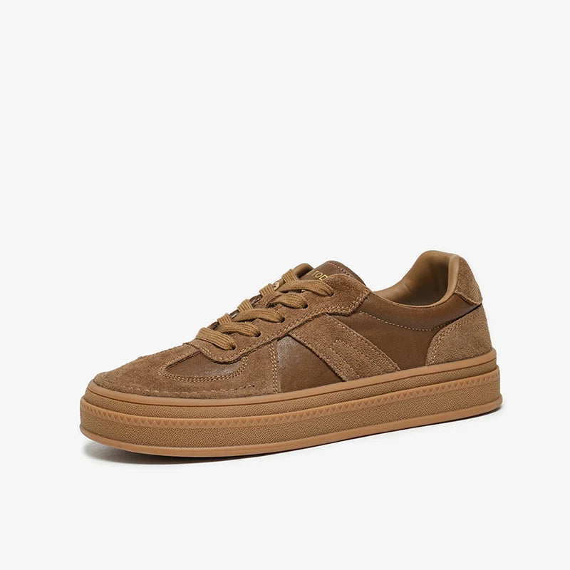 Cow Suede Split Leather Microfiber Patchwork Lace-up Sneakers