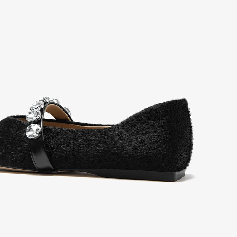 BEAUTODAY Mary Janes Shoes leopard Women Soft Horsehair Crystal Decoration Round Toe Ballet Flats Ladies Slip-on Handmade 28365
