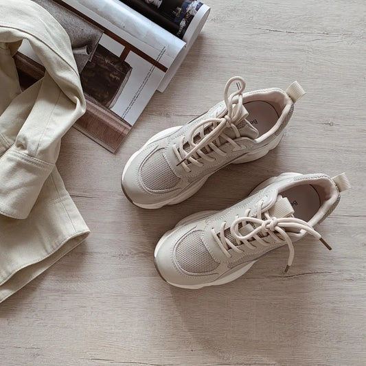 Mesh Leather Platform Mixed Colors Chunky Sneakers