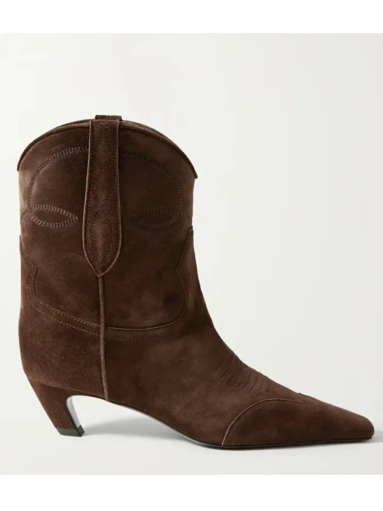 Low Heel Embroidered Multi Functional Women's Square Head Boots