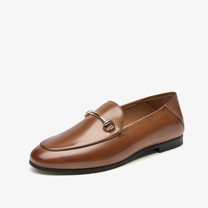 Buckle Accent Cow Leather Formal Loafers