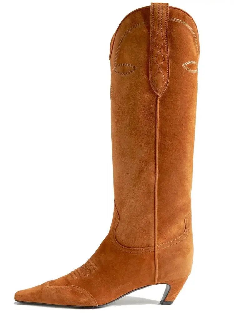 Low Heel Embroidered Multi Functional Women's Square Head Boots