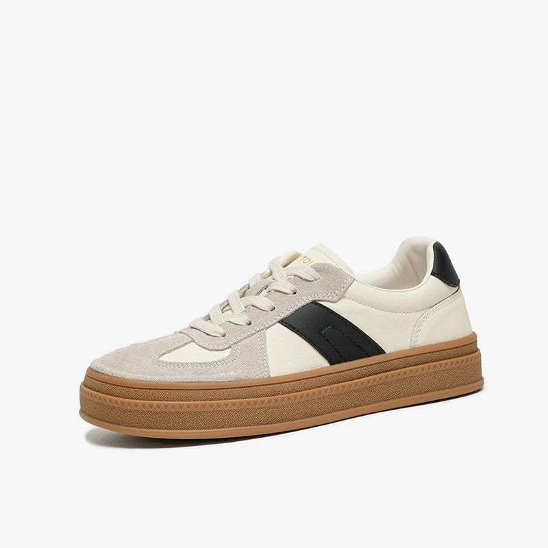 Cow Suede Split Leather Microfiber Patchwork Lace-up Sneakers