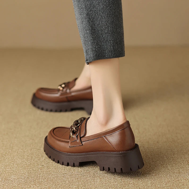 Classic Chain Leather Preppy Loafers