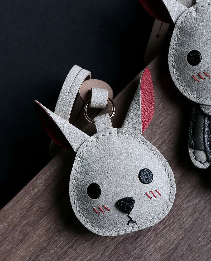 Custom Engraved Rabbit Leather Keychain
