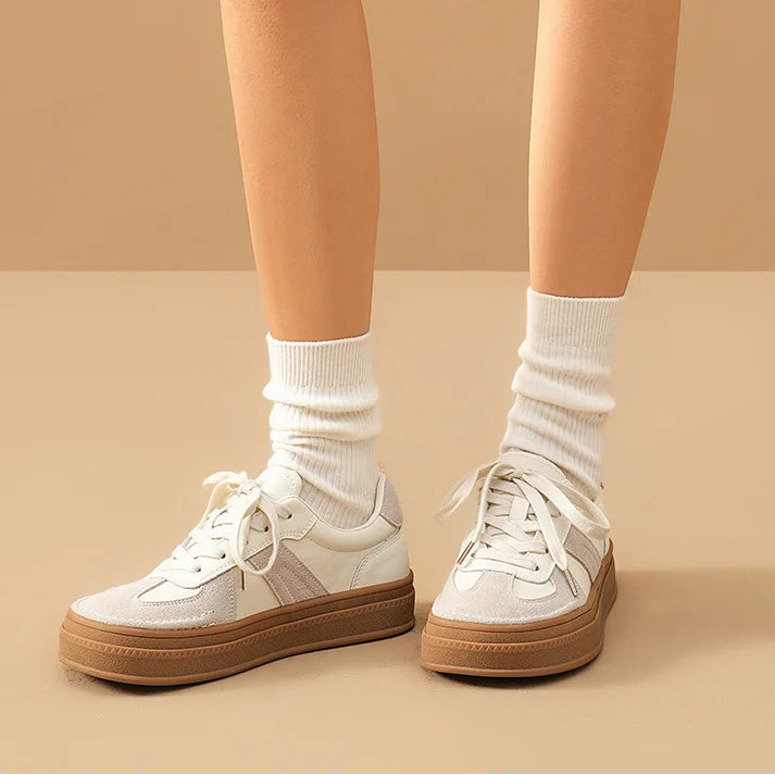 Cow Suede Split Leather Microfiber Patchwork Lace-up Sneakers