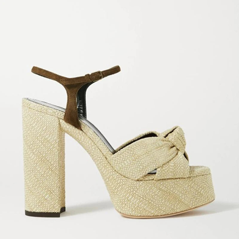 Knot Peep Toe Platform Chunky Heel  Sandals