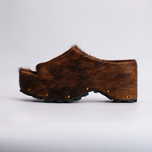 Summer Fashion Comfort Shoes 2025 Women Real Calf Hair Leather Designer Luxury Platform Mules Lined Slip On Clogs Slides Sandals