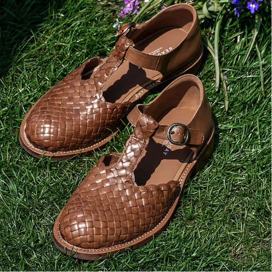 Cow Leather Weave Buckle Strap Solid Color Retro Mary Janes