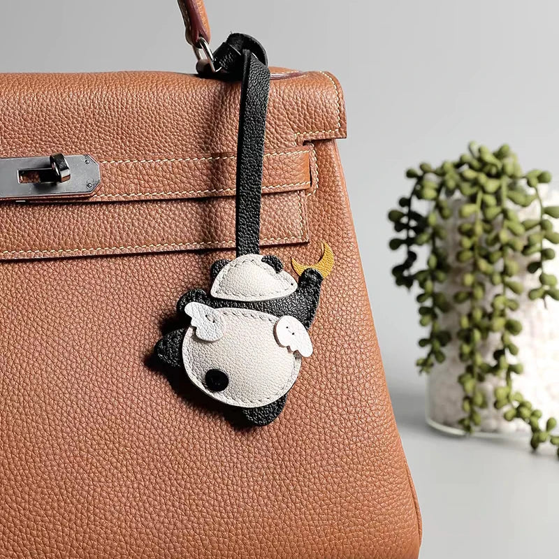 Panda Grasping The Moon Leather Handmade Bag Charm