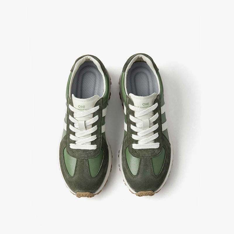 Women Pig Suede Patchwork Round Toe Thick Sole Lace-up Sneakers