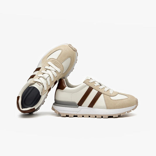 Women Pig Suede Patchwork Round Toe Thick Sole Lace-up Sneakers