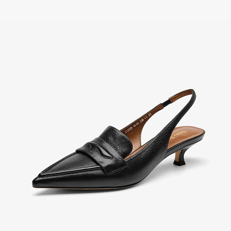 Leather  Sheepskin Pointed Toe Pumps Slingbacks