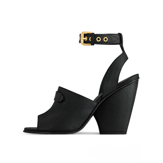 Coarse Leather Peep-Toe High-heeled Sandals
