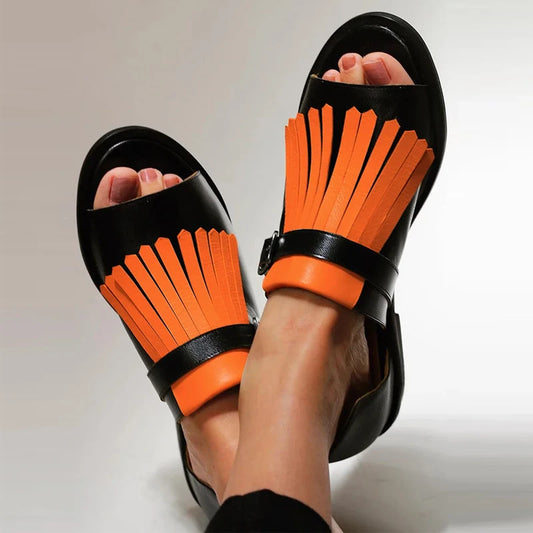 Peep Toe Tassel Buckle Sandals