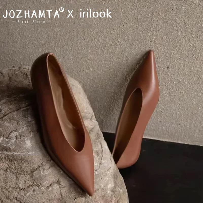 JOZHAMTA  Size 34-43 2025  Fashion High Heels Women Pumps Shoes News Real Leather Party Summer Pointed Toe Dress Wedge Shoes