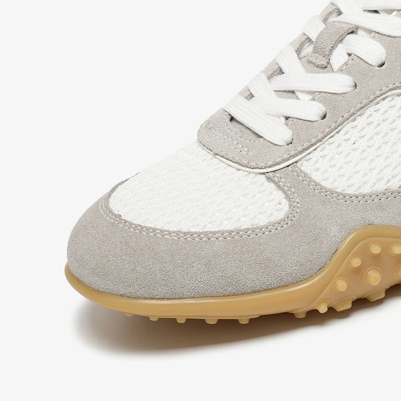Mesh Patchwork Lace-Up Round Toe Trainers