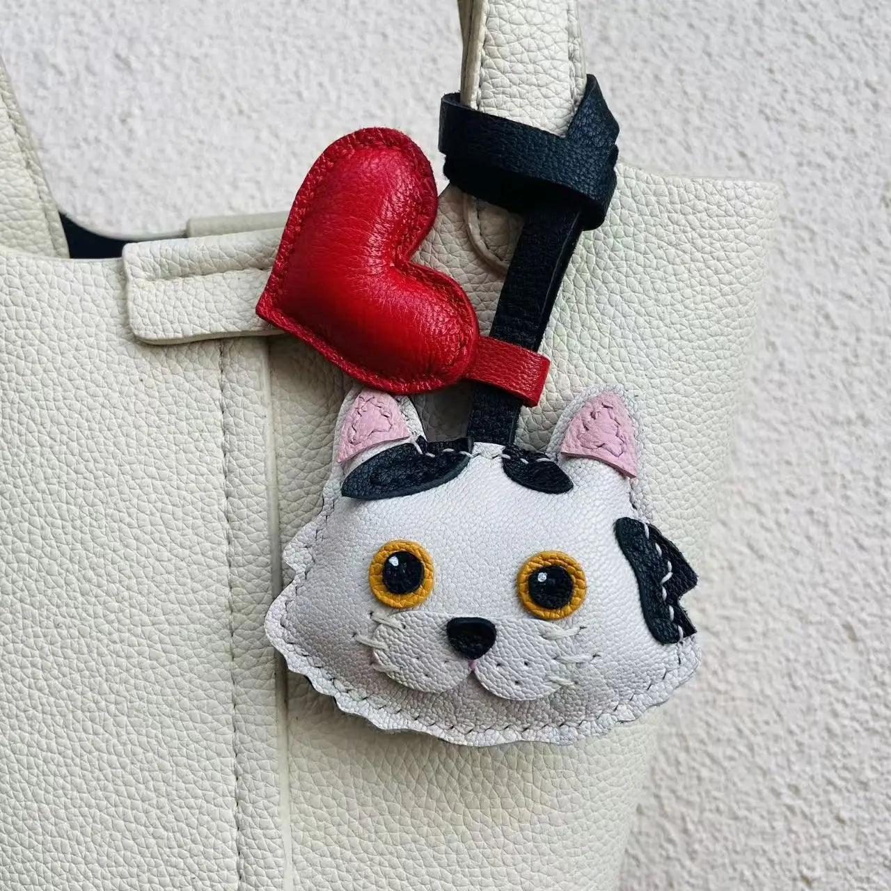Genuine Sheepskin Leather Handmade Cat Purse Charm