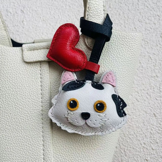 Genuine Sheepskin Leather Handmade Cat Purse Charm