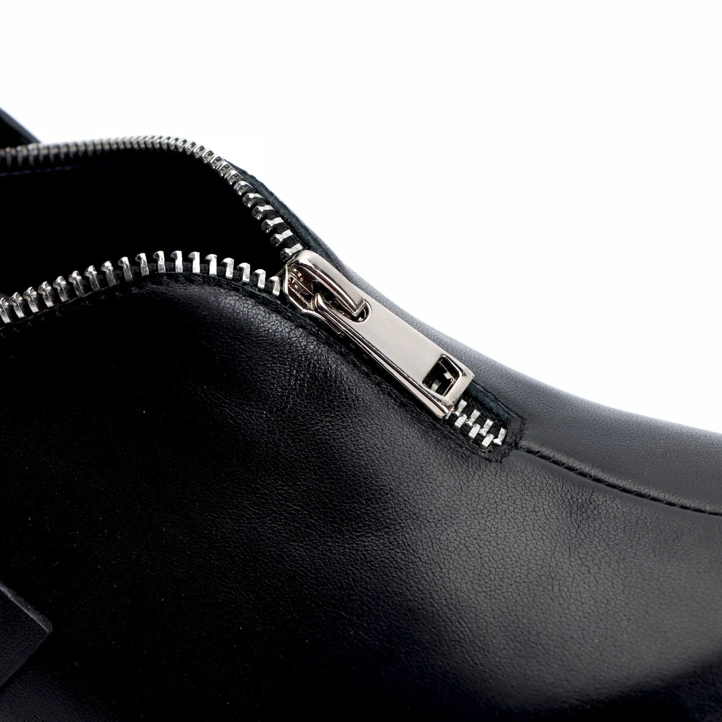 Black Studded Leather Platform Clogs with Arch Support, Zipper Detail