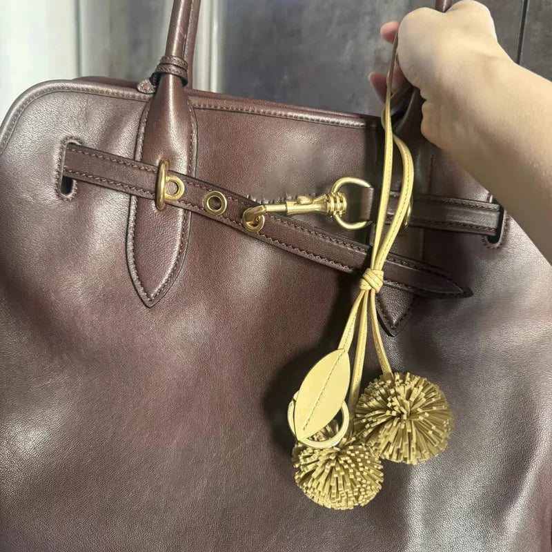 Cowhide Leather Flower Ball Bag charm