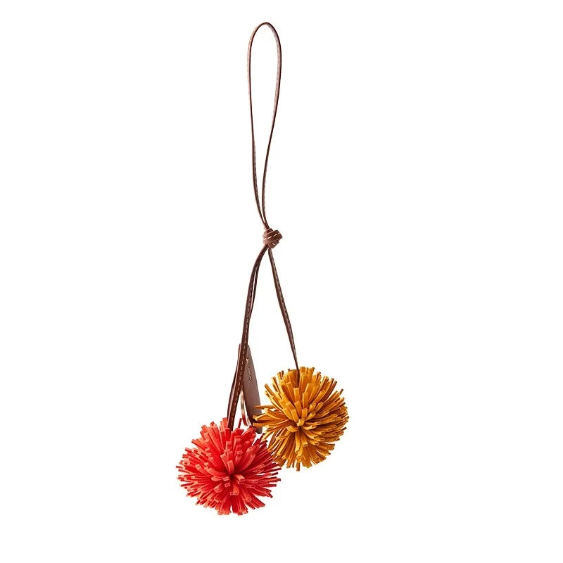 Cowhide Leather Flower Ball Bag charm