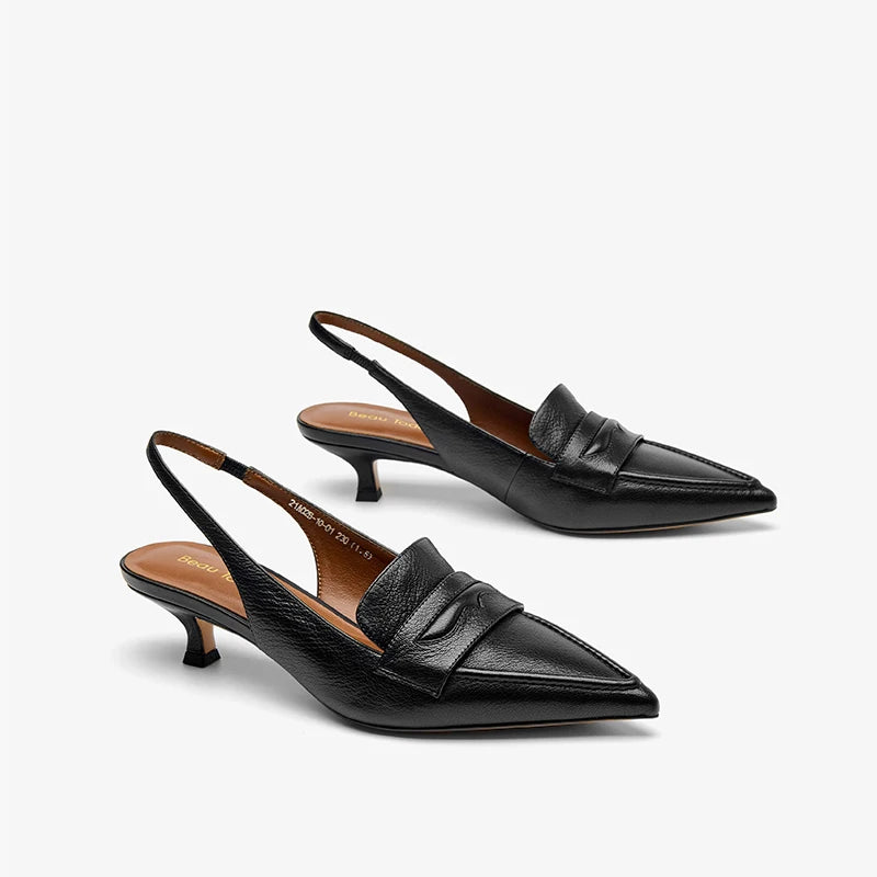 Leather  Sheepskin Pointed Toe Pumps Slingbacks